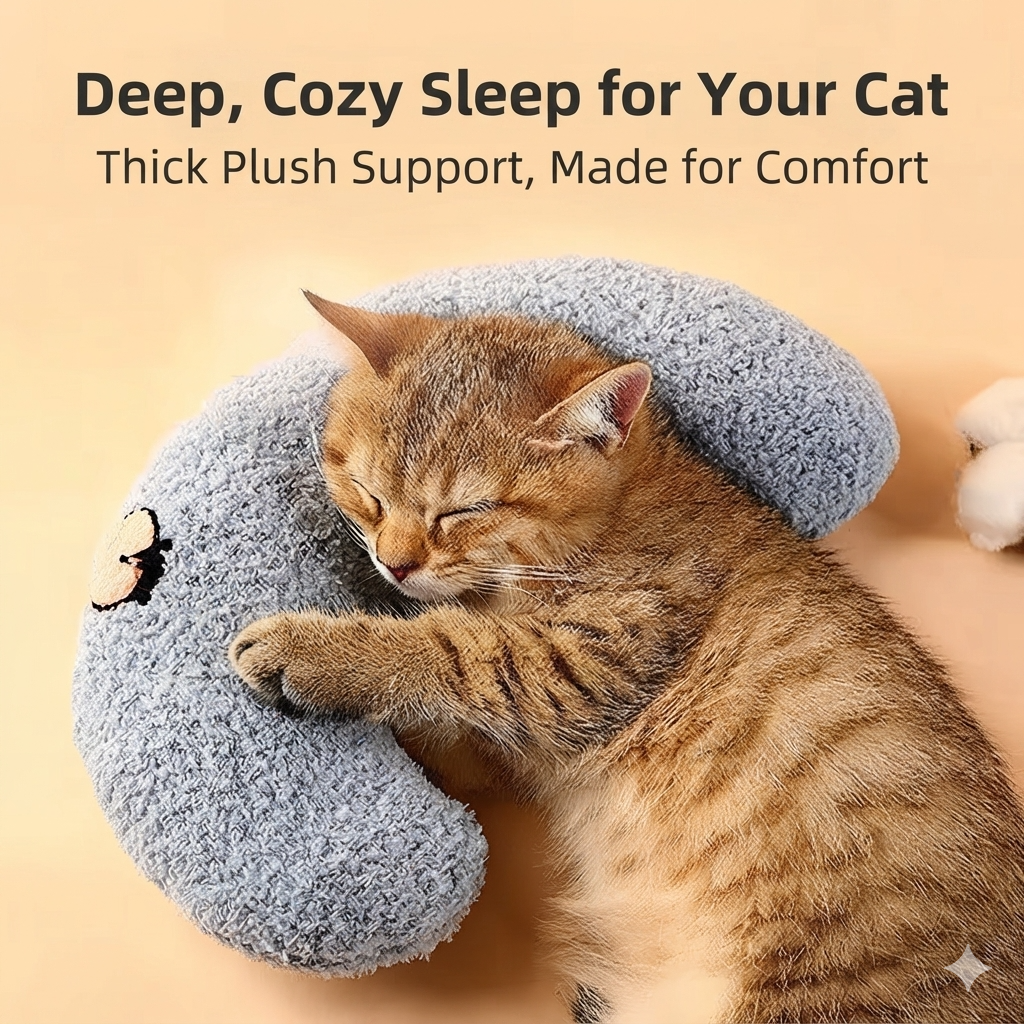 U-Shaped Cat Pillow – Soft Plush Neck Support Bed