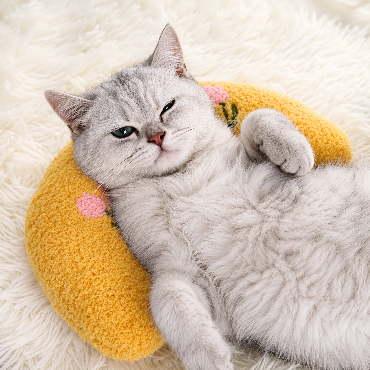 U-Shaped Cat Pillow – Soft Plush Neck Support Bed