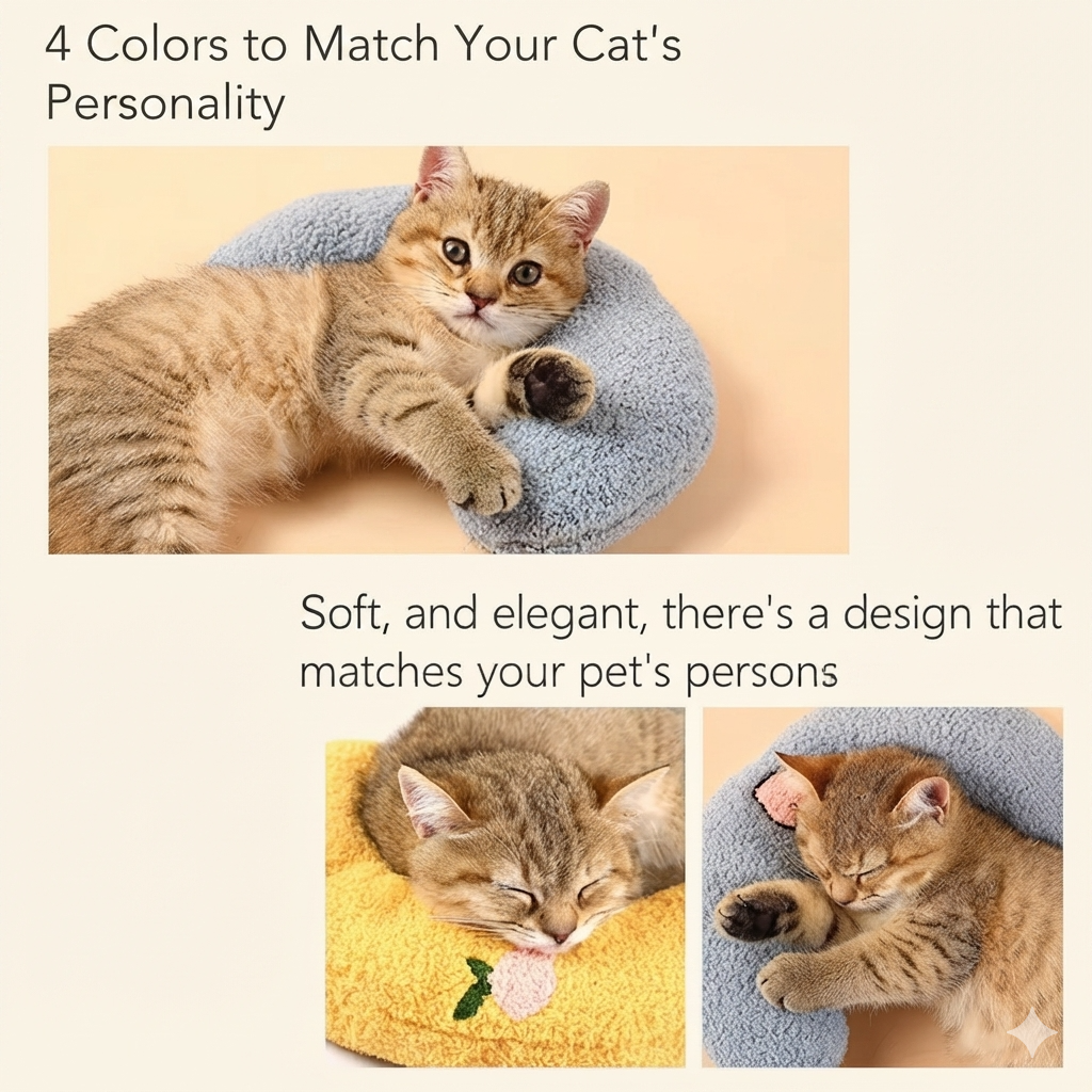 U-Shaped Cat Pillow – Soft Plush Neck Support Bed